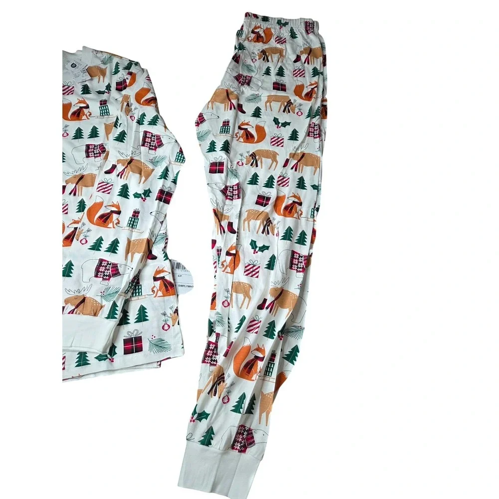 The PJs Place Adult S/P Pajamas Set Winter‎ Animals Trees Fox Deer Polar Bear